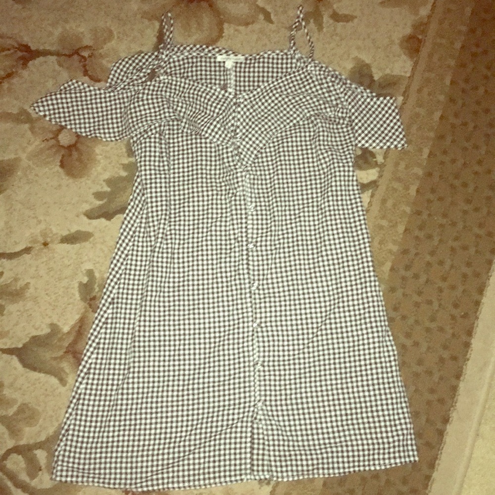 Black and white checkered off the shoulder dress